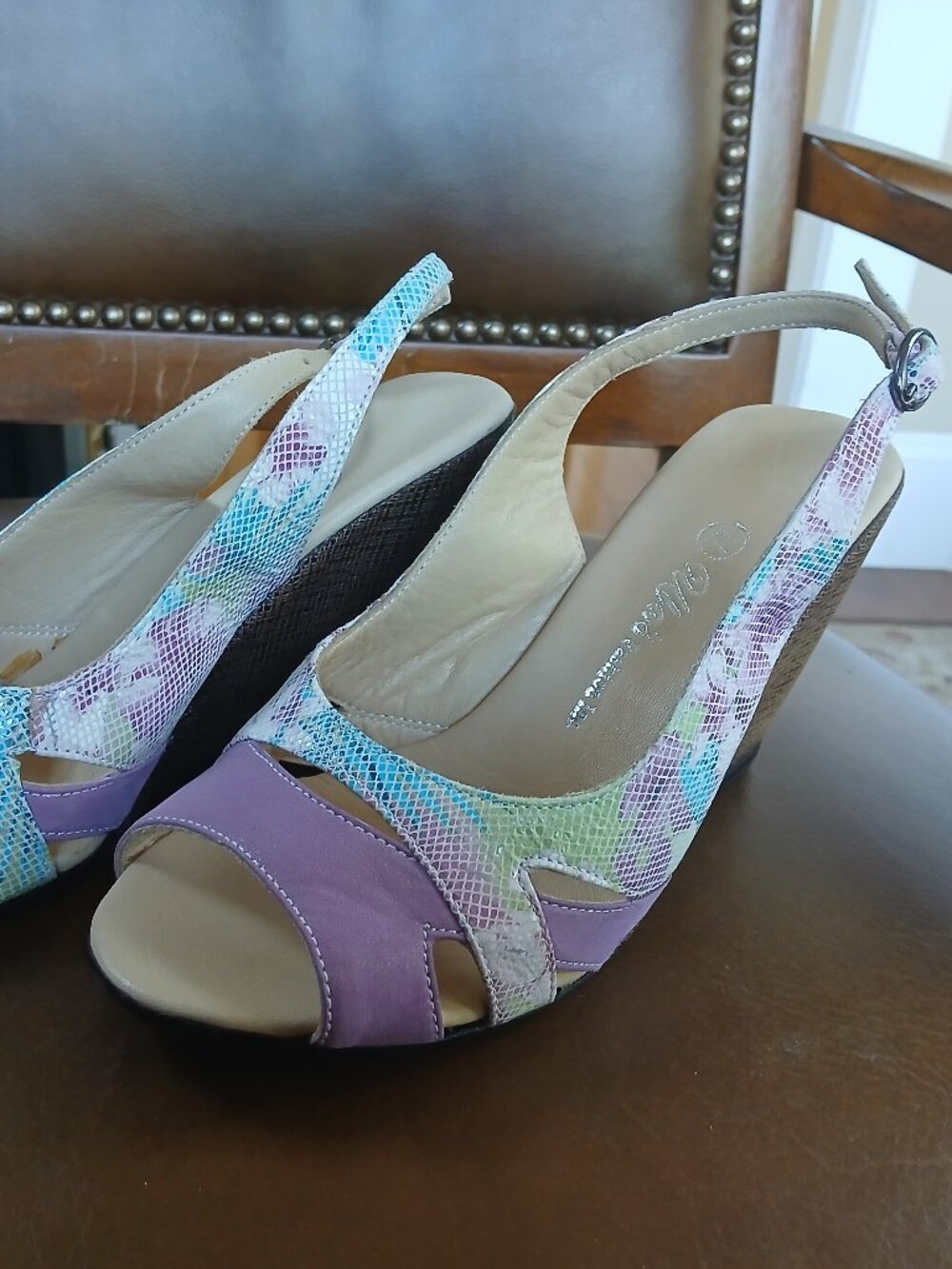 Colorful leather wedges.